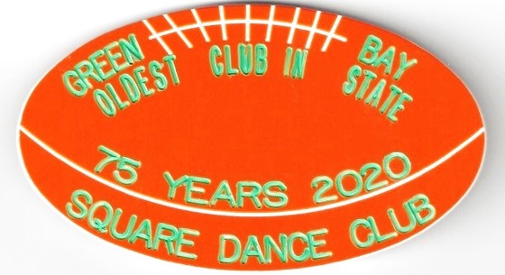 Orange football-shaped badge